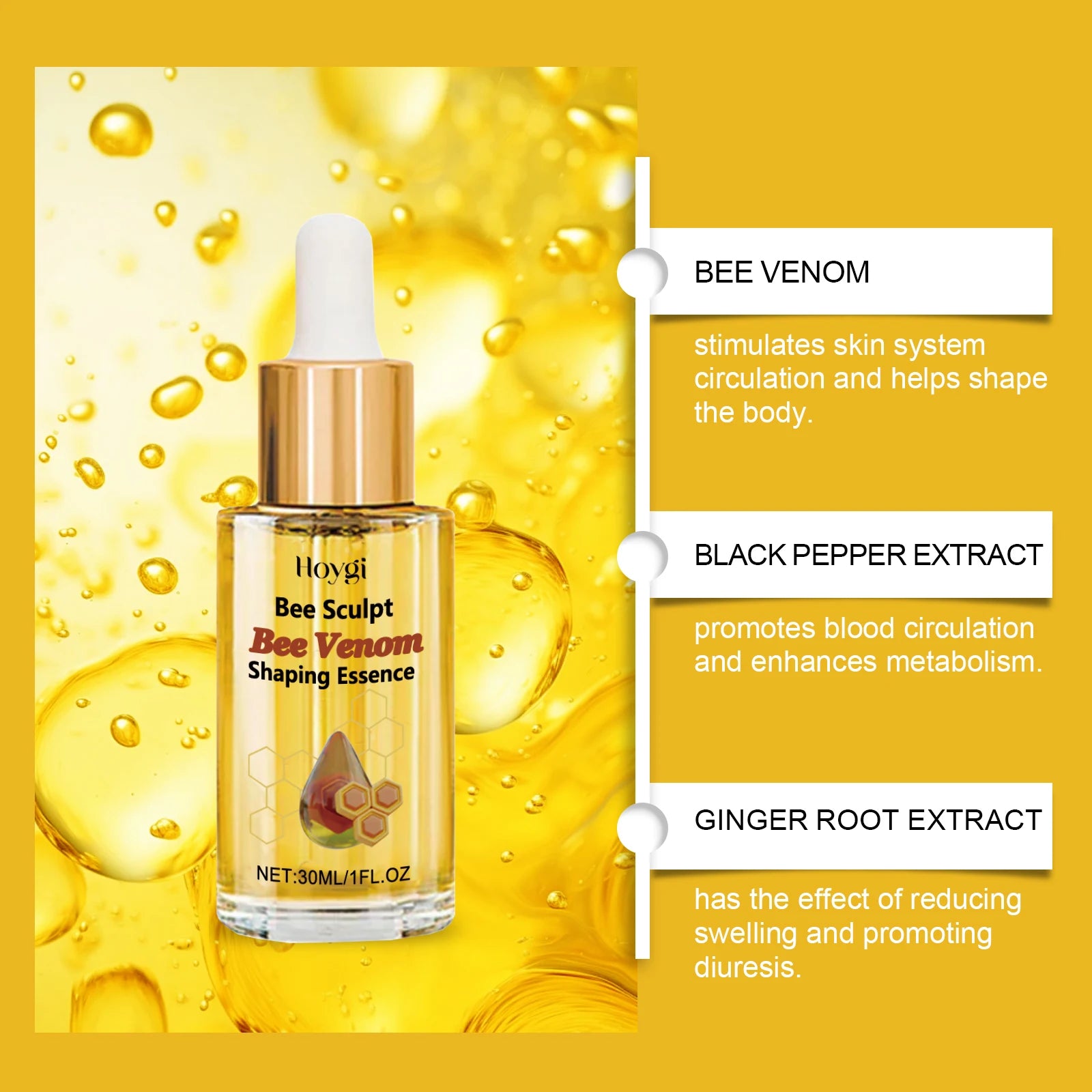 Bee Venom Firming Lifting Body Skin Essential Oil Improves Sagging Shapes Body Contours Moisturizing Bee Venom Body Massage Oil