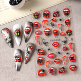 2pcs Halloween Ghost Mummy Blood Nail Stickers Pumpkin Spider Web Lips Bee Design 3D Slider Nail Art Decoration Decals Manicure