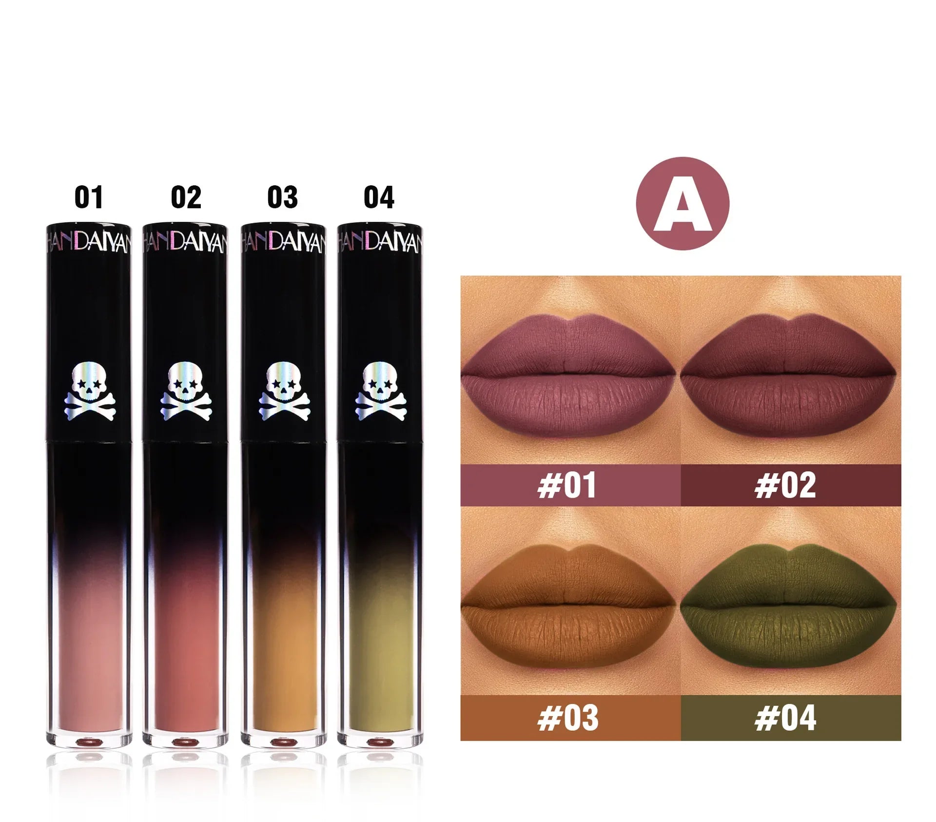 4pcs Matte Lipstick Set Waterproof Sexy Green Purple Black Lip Gloss Shiny Lip Tint Halloween Lip Makeup Tool Korean Cosmetics