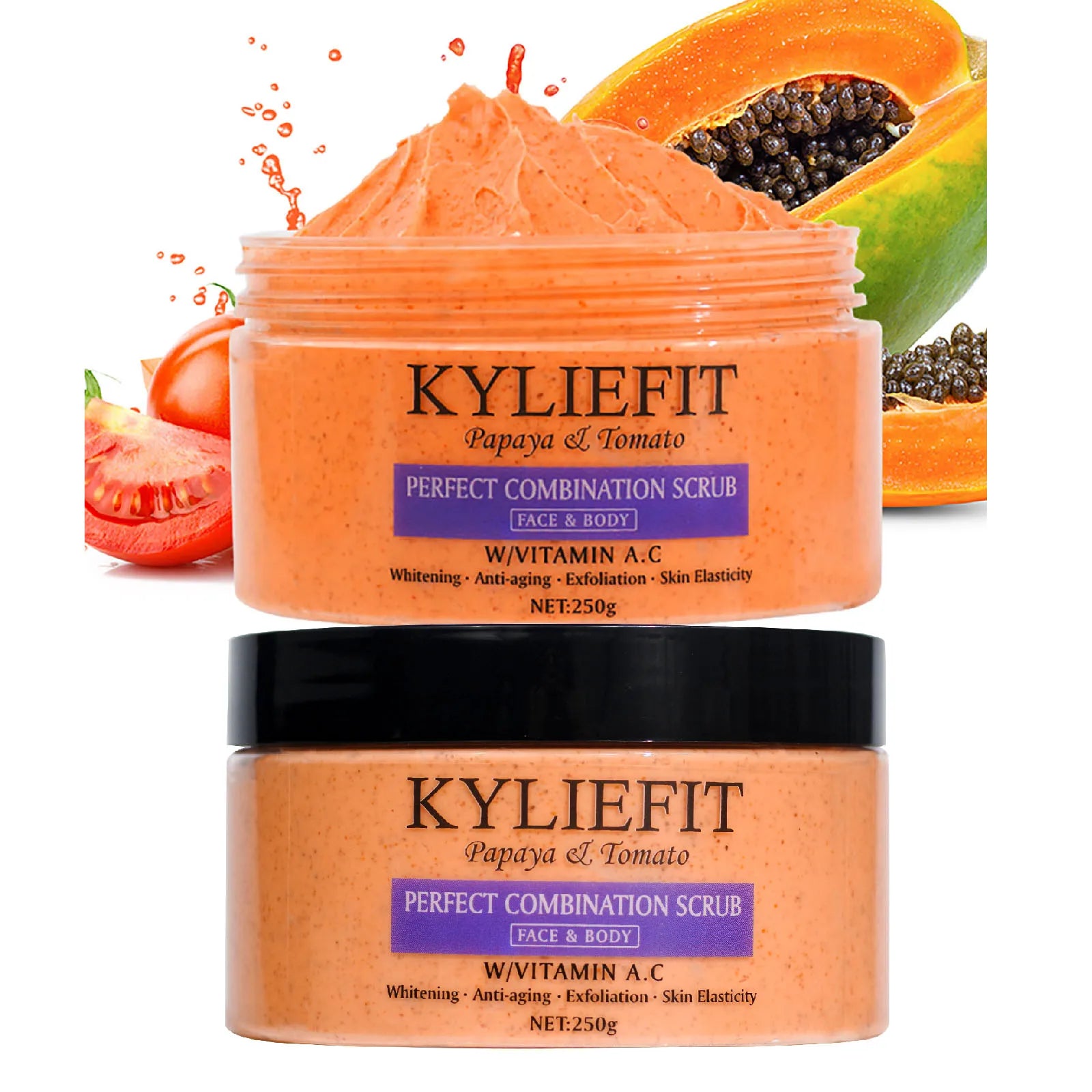 Papaya And Tomato Combination Scrub, Reduce Spots, Whitening, Exfoliating, Moisturizing, Smooth Skin, For Face And Body, 250g