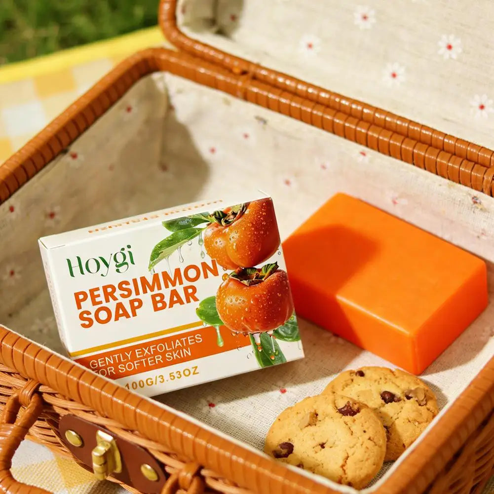 Persimmon Soap Bar for Body Odor Control, Handmade Persimmon Soap for Face and Body Wash, Gentle Smooth Deodorant Bath Soap 100g