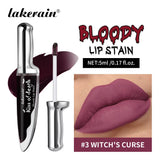 Gothic Bloody Lip Stain Matte Dark Red Green Halloween Lip Glaze Tint Knife Shaped Bottle Vampire Lipstick Makeup Waterproof