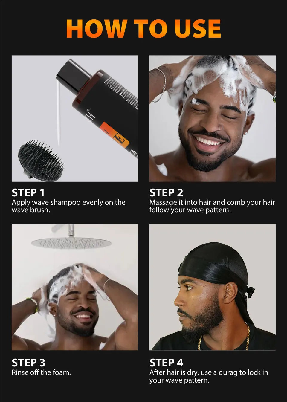 Deep Wave Control Pomade Shampoo Kit Biotin Prevent Hair Loss Edge Control Gel Sport Strong Hold Wave Hair Gel For African Men