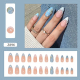 24pcs White Flower Fake Nail Tips Ins Yellow Pink Blush False Nails Wearable Full Cover European Almond Shaped Press on Nails
