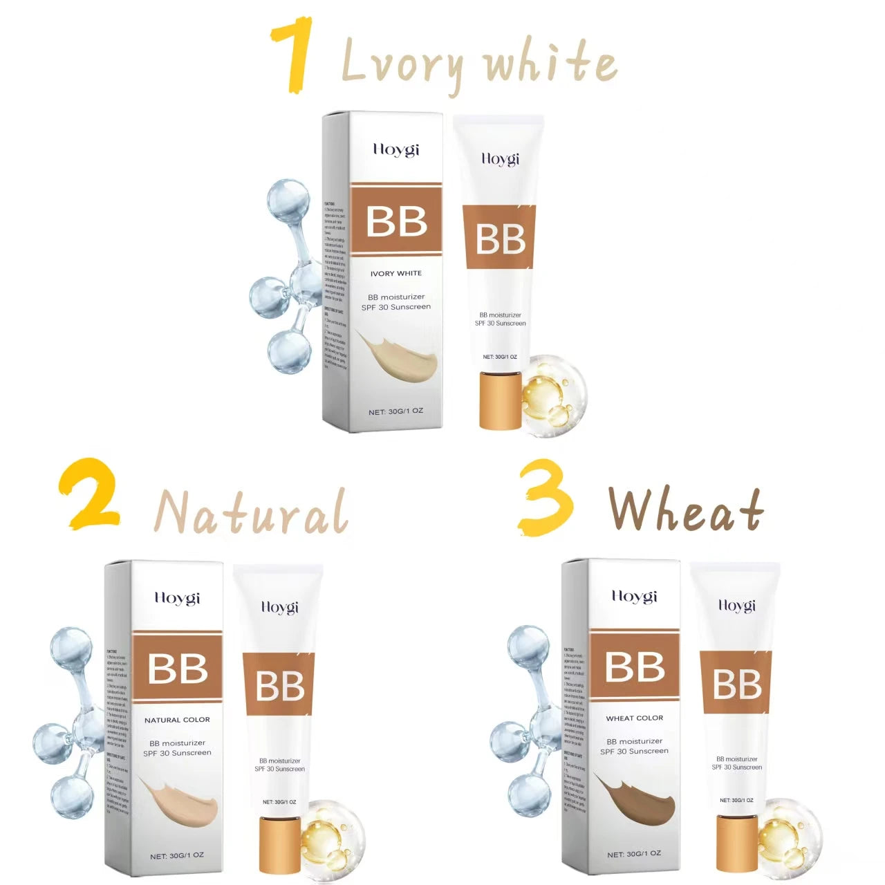 Sunscreen Bb Cream Serie Spf30 Long Time Moisturize Full Coverage Sheer Tint Coverage Oil-Free ﻿Make up Foundation