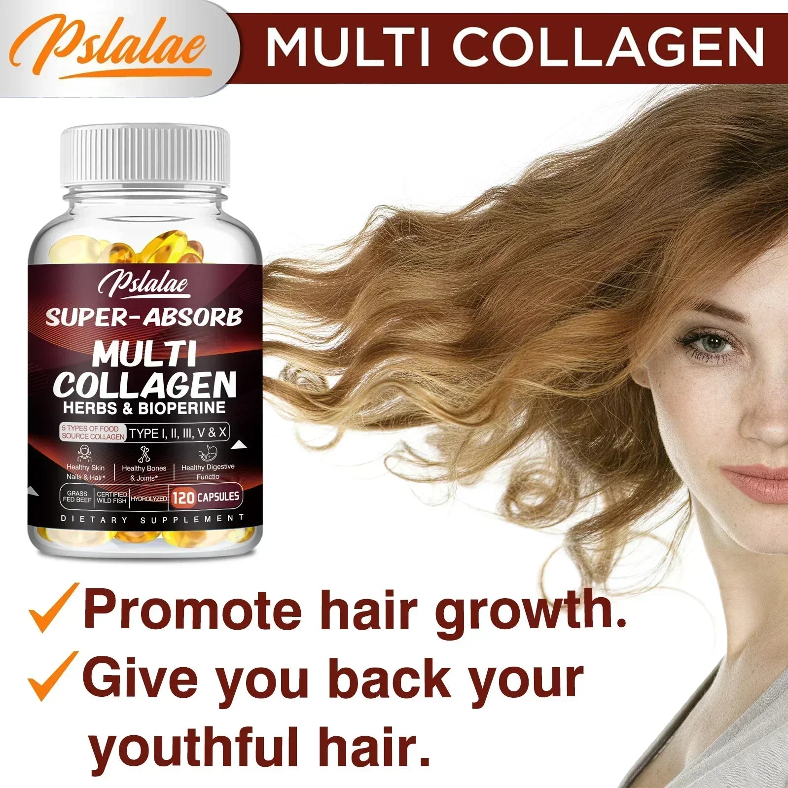 Multi Collagen Capsules - Collagen Skin Whitening & Anti-Aging - Vitamin C, Hyaluronic Acid, Gluten Free Supplement