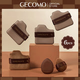 GECOMO 6 PCS Chocolate Powder Puff Set, Wet And Dry Sponge, Soft Leather Flocking Makeup Cushion