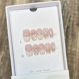 10Pcs Sweet Mid-length Ballet False Nails Art Fashion Pink Cat Eye Lovely Bow Wearable Finished Nails Set Summer Acrylic Nails