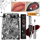 2Pcs Matte Bloody Lip Stain Long-Lasting Water-Resistant Liquid Lipstick Gothic Vampire Halloween Party Lip Tint Cosmetics