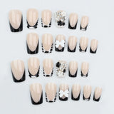 Y2K 24Pcs Set French Style Black & White Tie Dye Polka Dot Press-On Nails, Reusable, With Bowknot, Star Rhinestones, Cute & Chic, Suitable For Dates, Spring, New Year, Christmas, Daily, Birthday, Festival, Spring/Summer New A