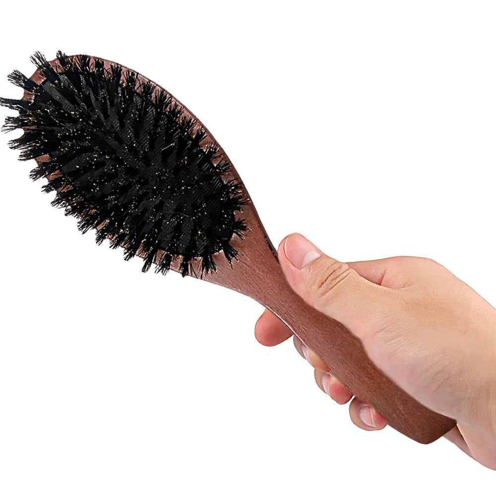 Natural Boar Bristle Brush Comb Anti-Static Oval Hairdressing Hair Styly Comb Wood Woman Hairbrush