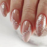 24Pcs Autumn Winter Matte Almond False Nails with Glue Rose Leaf Printing Nail Art Simple Full Cover Press on Acrylic Nails Tips