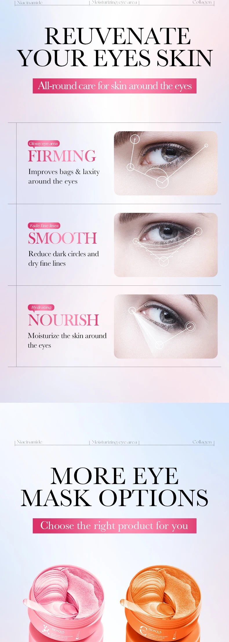 80 Pieces of Niacinamide Collagen Eye Mask, Anti-Dark Circles, Whitening, Anti-Wrinkle, Moisturizing, Anti-Aging Eye Patches