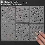 6Pcs 3D Hollow Flower Nail Stickers Black Silver Metallic Piano Key Musical Note Bowknot Adhesive Decals For Nail Art Making