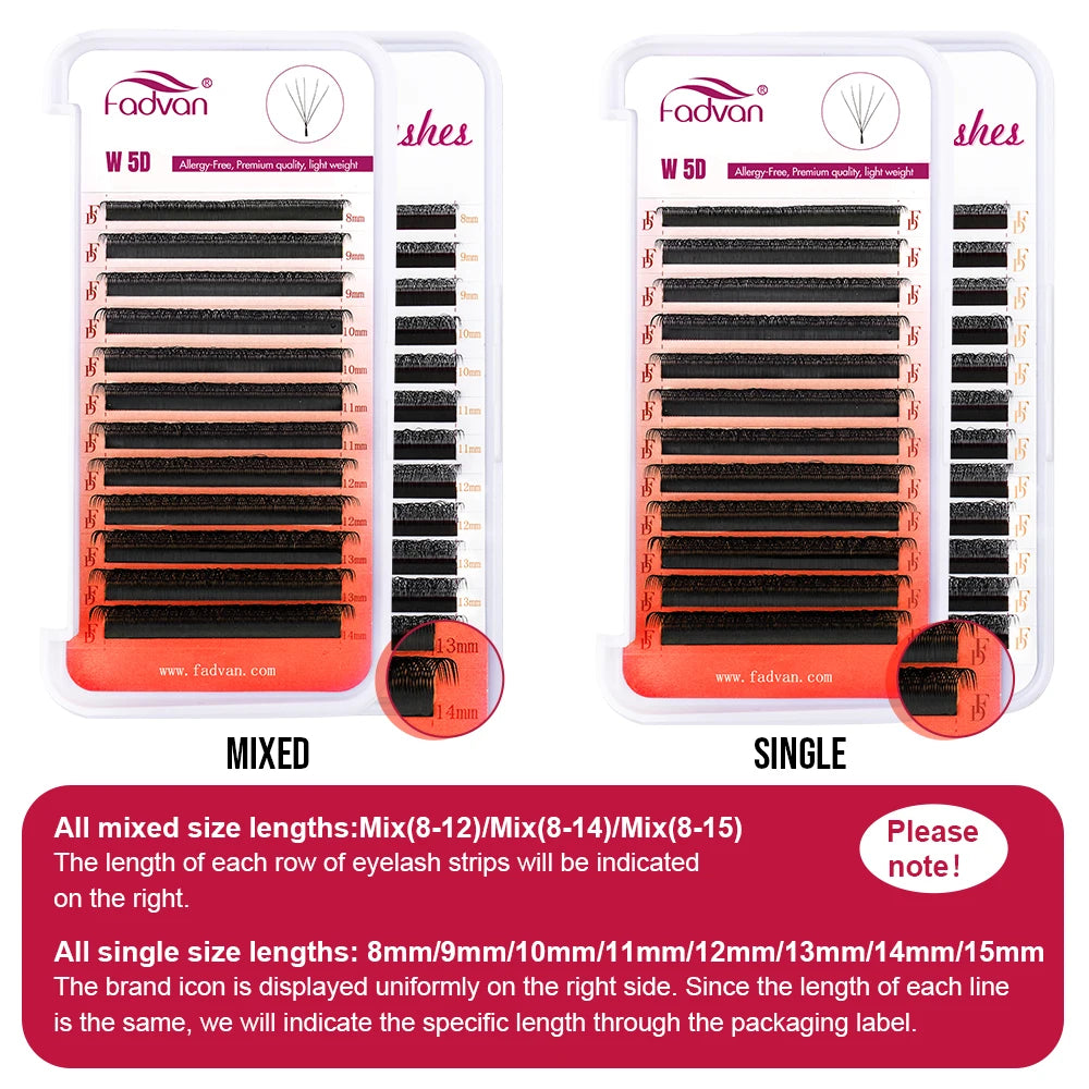 FADVAN M/L/L+/C/D Curl 3D/4D/5D W Shape Eyelash Extensions Waterproof Curling Natural Volume Lashes Soft Black False Eyelashes