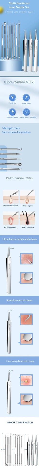 4-11Pcs Ingrown Hair Tweezers Acne Blackhead Removal Needles Black Dots Cleaner Deep Cleansing Pore Cleaner Face Skin Care Tools