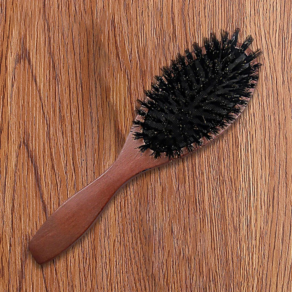 Natural Boar Bristle Brush Comb Anti-Static Oval Hairdressing Hair Styly Comb Wood Woman Hairbrush