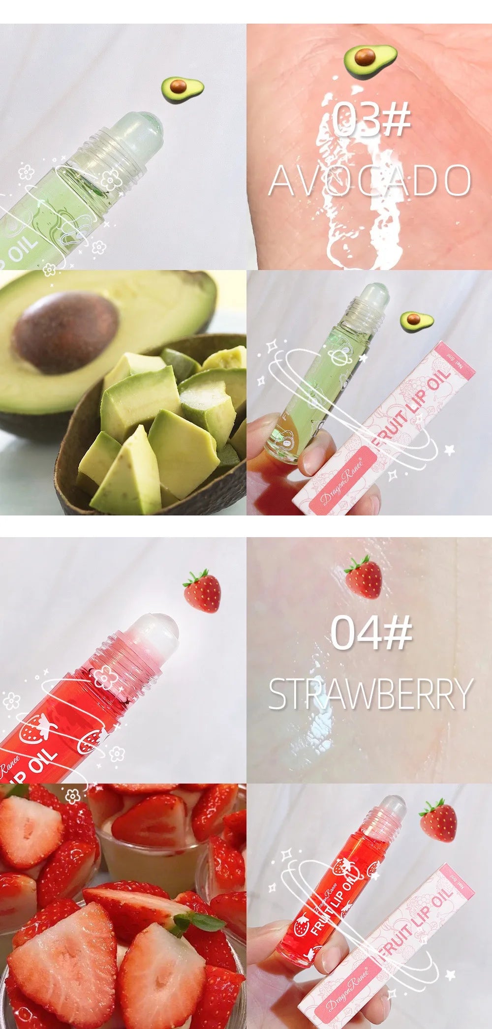 Roll-On Lip Oil Moisturizing Lip Balm Liquid Nourishing Lip Oil Colorless Transparent Fruit Lip Oil New Valentine's Day Gift Lip Balm
