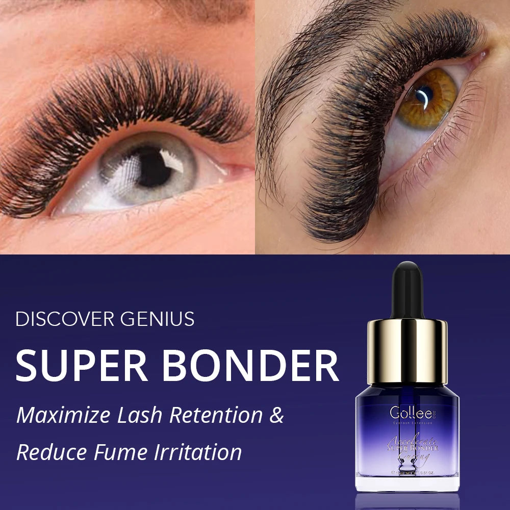 Gollee Eyelash Extensions Glue 15ml Eyelash Cleansing Primer Super Bonding Lasting Lash Extension Primer Professional Adhesive
