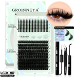 GROINNEYA Lash Clusters Kit Spikes Lash Individuals Eyelash Clusters D-Curly Lash Clusters Kit with Bond and Seal Makeup