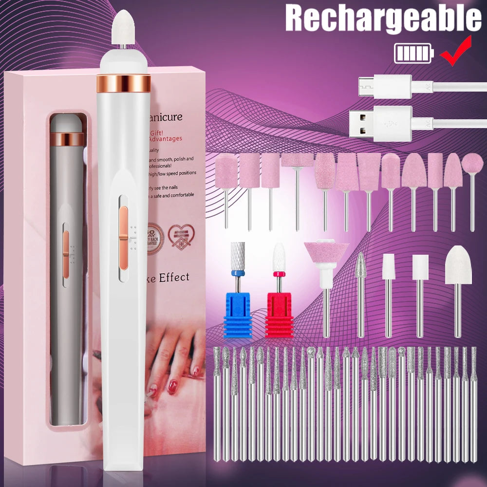 YIKOOLIN 5 in 1 Electric Nail Polish Drill Machine USB Charge Portable Manicure Set  Exfoliation and Polishing for Nail Salon