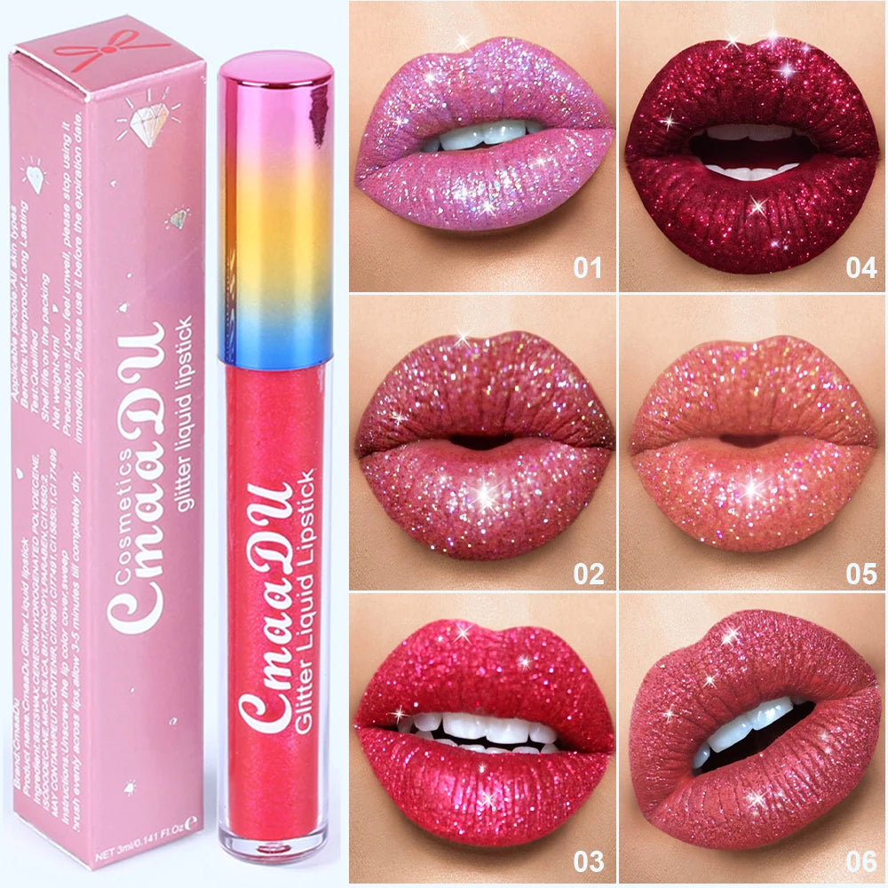 Pearlescent Shimmer Lip Gloss Lipstick Glitter Plumping Waterproof High Shine Lightweight Coral Metallic Y2K Daily Party Makeup