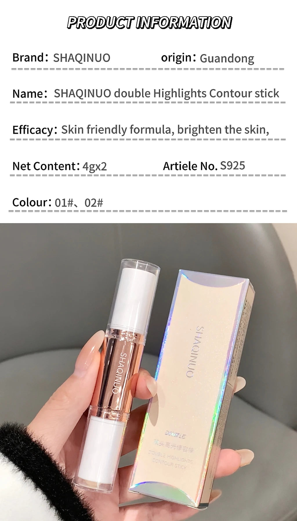 SHAQINUO 2 in 1 Dual Head Highlighter for Face & Body Contour and Highlighter Stick for Face and Body