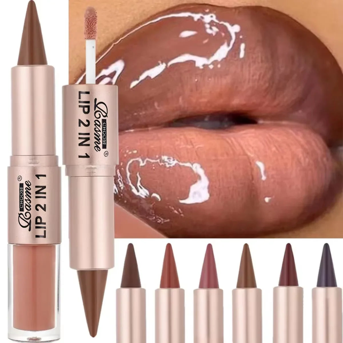 2-in-1 Lipstick & Lip Gloss, Dual-End Design, Waterproof Long-Lasting Lip Liner, Moisturizing Glossy Finish for Plump Lips