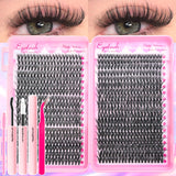 720/200pcs eyelash Extension Kit Fluffy Eyelash Extension kit with Lash Bond and Seal Lash Tweezers Thick Lash Clusters Wispy