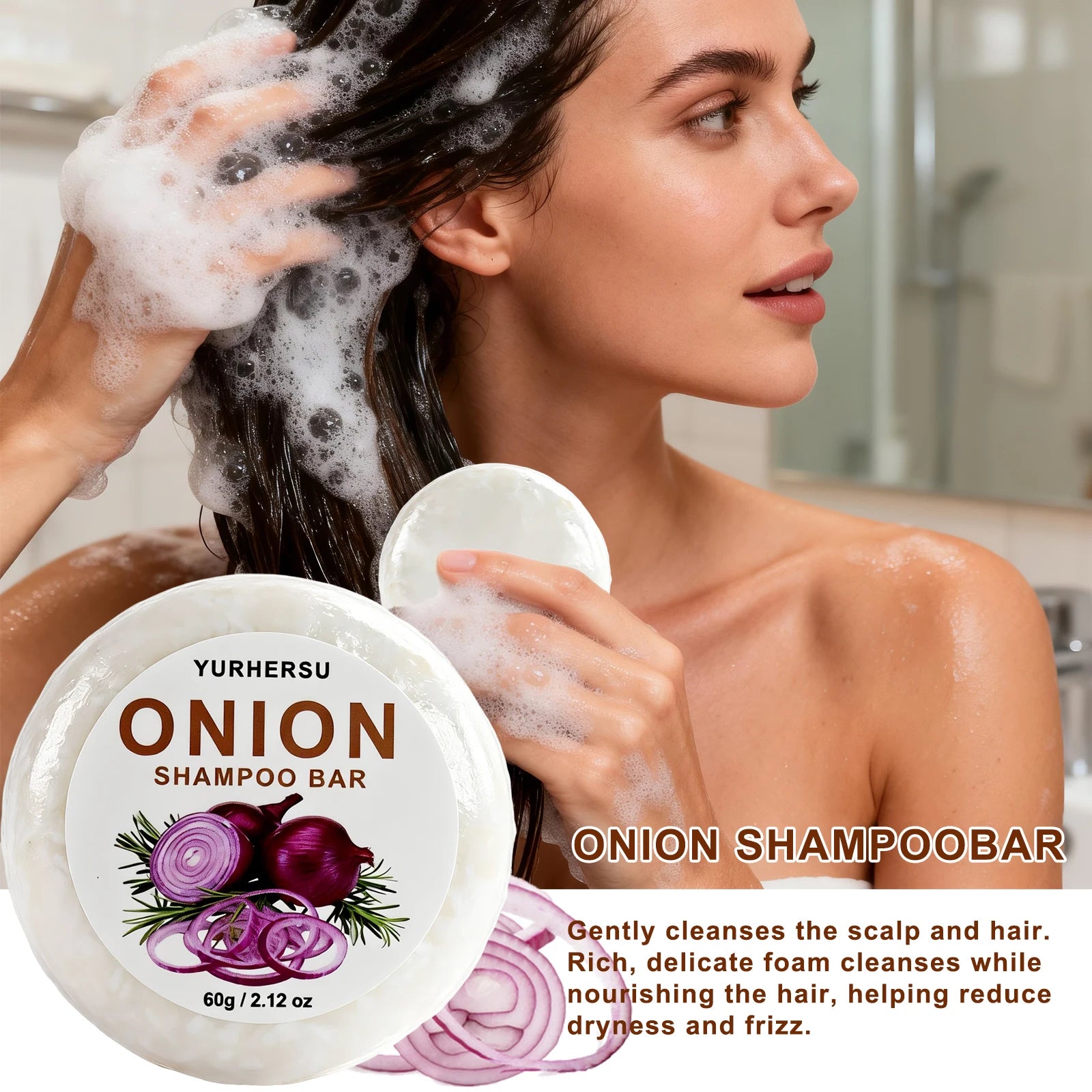 Vegan Onion Shampoo Bar Natural Hair Care Anti Dandruff Oil Control Repair Split Ends Dry Frizz Nourish Scalp Solid Shampoo Soap