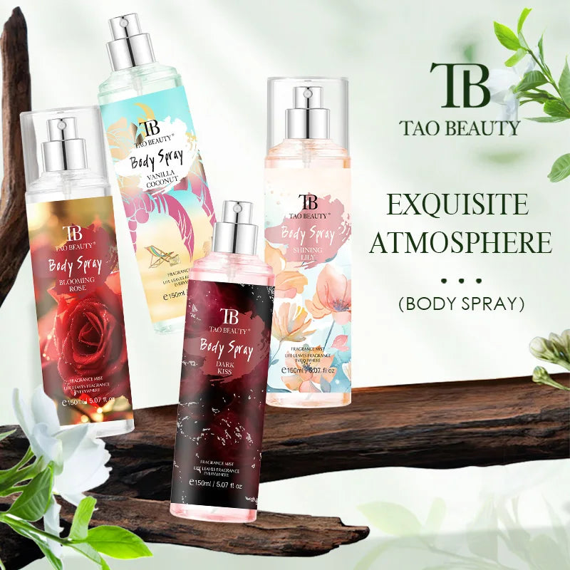The fragrance spray has a long-lasting, faint floral scent with a fruity note. It is a fragrance body spray without alcohol.