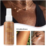 Body Highlighter Spray–Quick-Dry Non-Sticky Shimmer Mist, Fine Glitter for Hair & Skin,Water-Resistant Long-Lasting Summer Glow