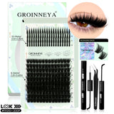 GROINNEYA Lash Clusters Kit Spikes Lash Individuals Eyelash Clusters D-Curly Lash Clusters Kit with Bond and Seal Makeup