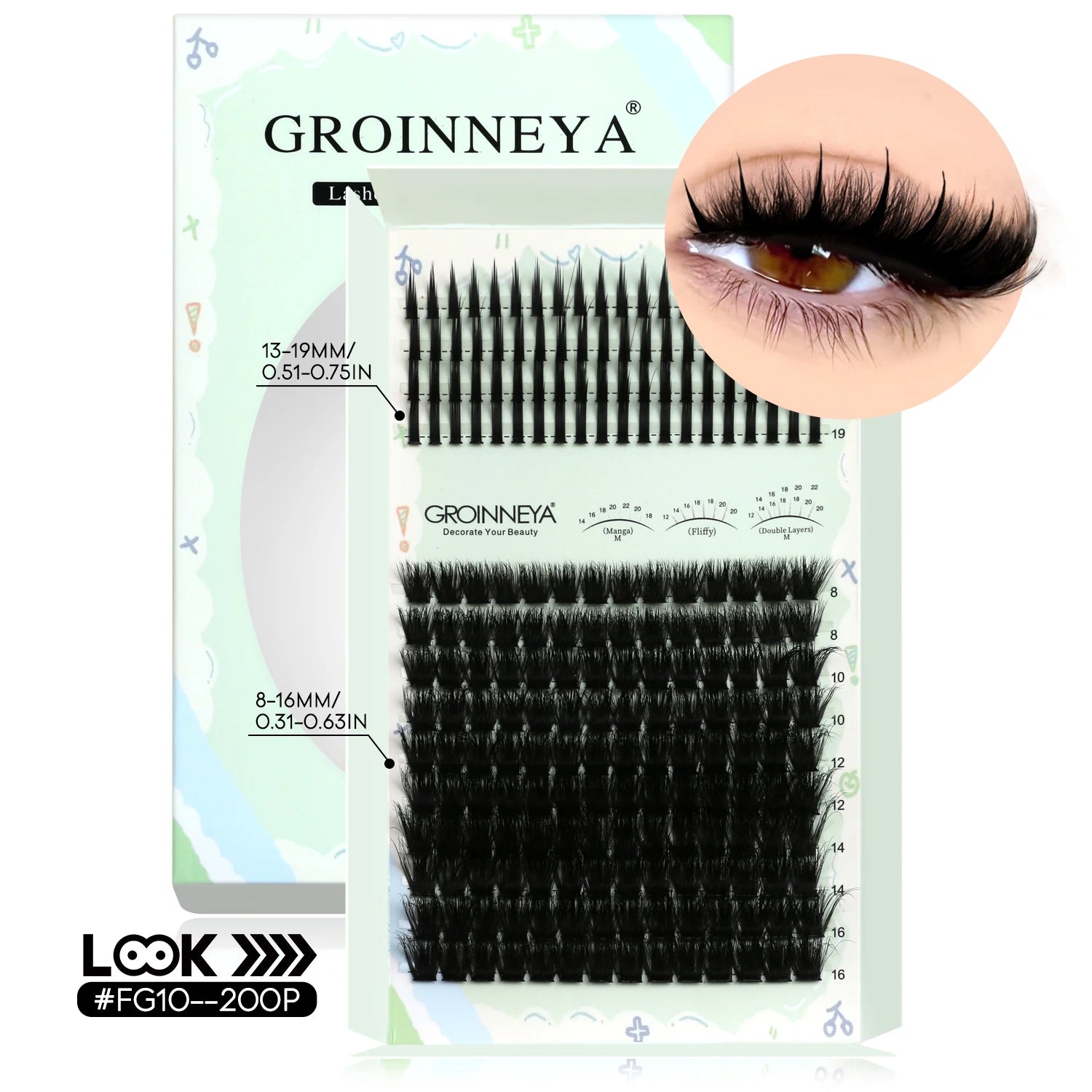 GROINNEYA Lash Clusters Kit Spikes Lash Individuals Eyelash Clusters D-Curly Lash Clusters Kit with Bond and Seal Makeup