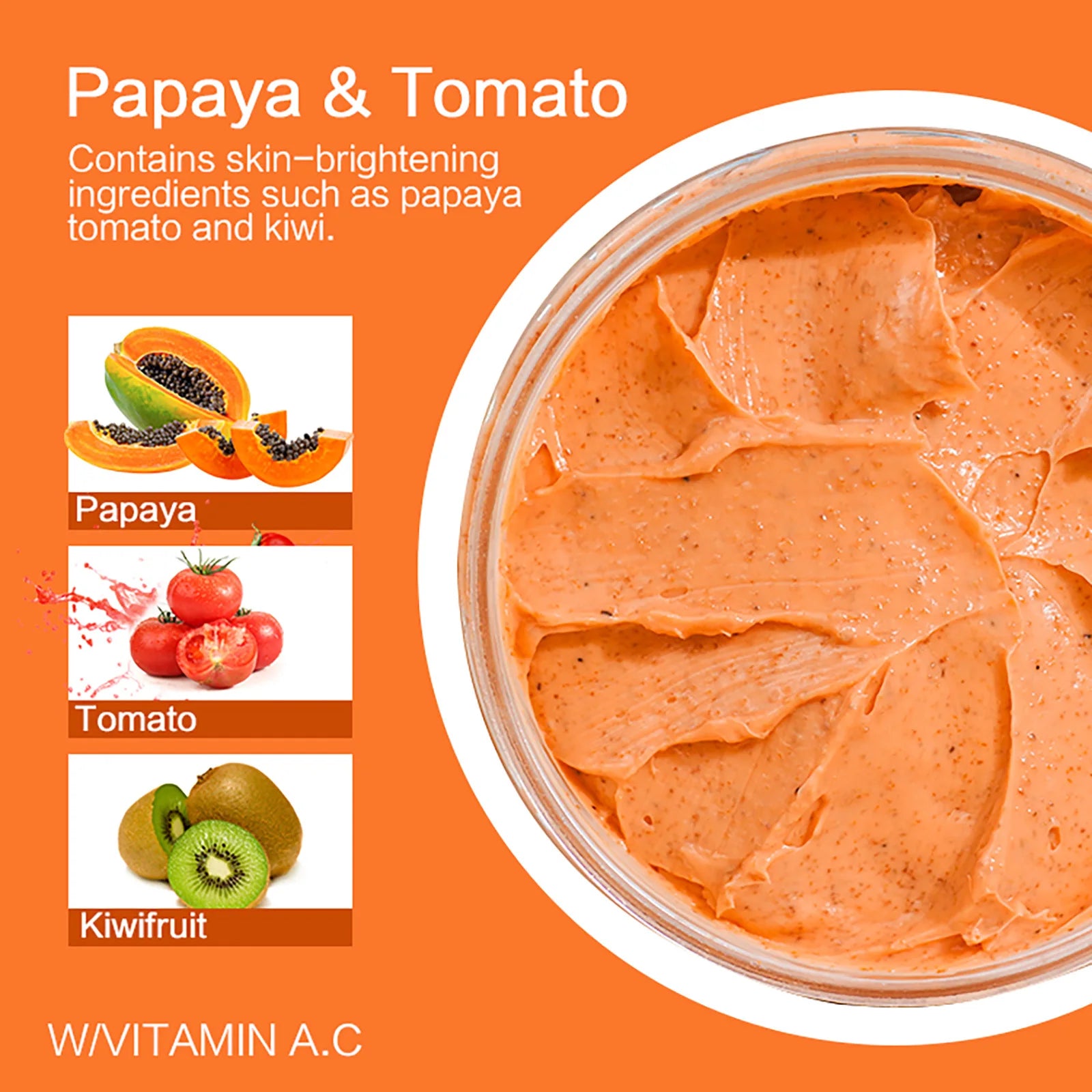 Papaya And Tomato Combination Scrub, Reduce Spots, Whitening, Exfoliating, Moisturizing, Smooth Skin, For Face And Body, 250g