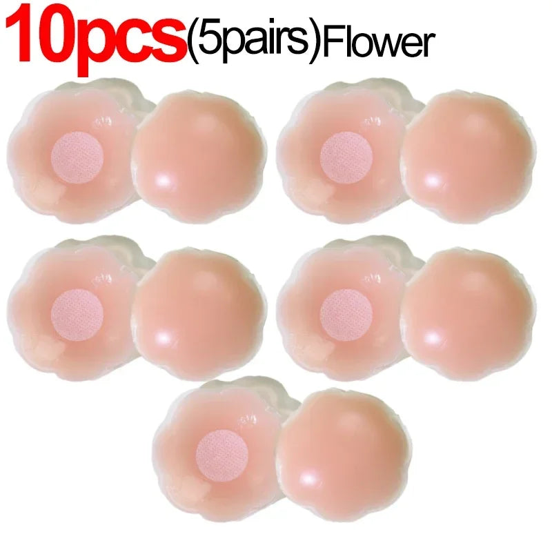 2/10pcs Invisible Nipple Cover Stickers Self-adhesive Chest Breast Petals Silicone Lift Up Paddings Reusable Women's Patch Bra