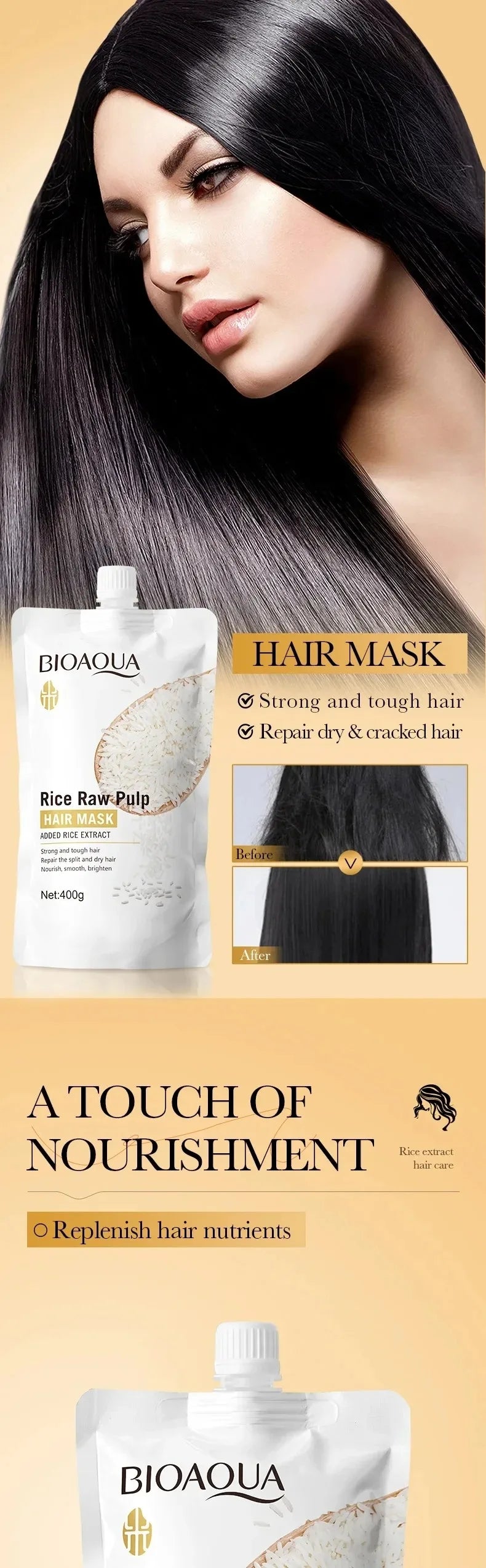Rice Conditioner Penetrates the Hair Core, Replenishes Hair Nutrients, Repairs Damaged Cuticles, and Improves Dryness, Split Ends, Frizz, and Other Hair Damage Caused by Blow-Drying, Ironing, and Dyeing.