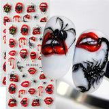 1/2pcs Charming Embossed Lips & Spider Nail Decals 5D Sexy Red Lip Nail Art Sticker Halloween Punk Style Manicure Accessories