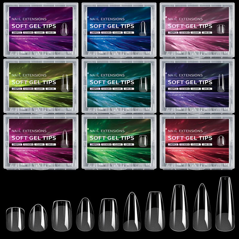 Luxury False Nail Tips Soft Gel Fingertip Semi-matte Capsules Almond French Coffin Full Cover Artificial Fake Nails Extension