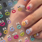 1PCS Summer Eyes 3D Jelly Nail Stickers Sausage Mouth Big Lips Smile Expression Design Self Adhesive Nail Art Stickers