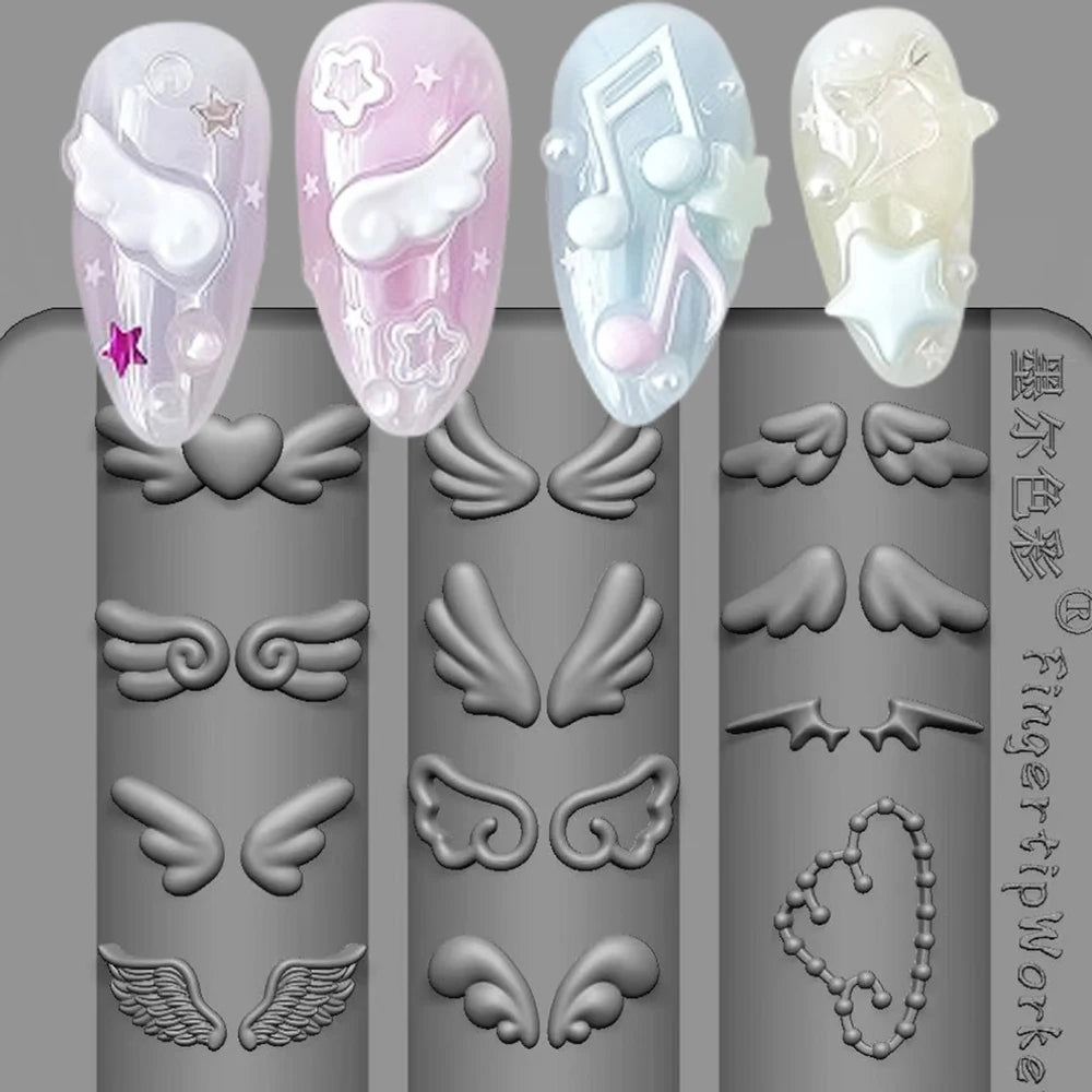 3D Angel Wings Nail Art Silicone Mold Reusable Clear DIY Manicure Template Wedding Gel Wings Design