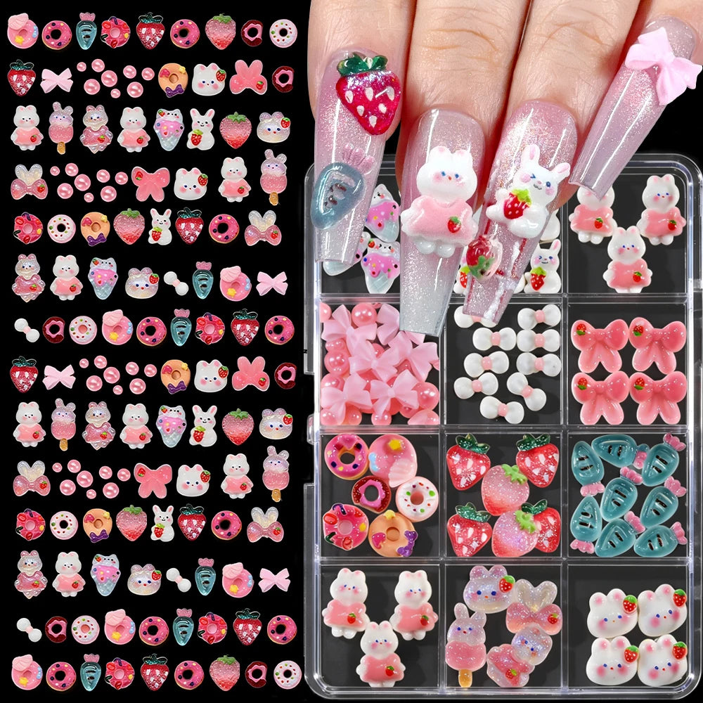 72Pcs 3D Crystal Jelly Soft Spotted Flower Nail Charms Transparent Leopard Lily Hibiscus Hawaiian Floral Nail Decor Nail Supplie