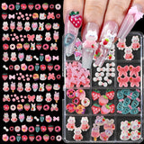 72Pcs 3D Crystal Jelly Soft Spotted Flower Nail Charms Transparent Leopard Lily Hibiscus Hawaiian Floral Nail Decor Nail Supplie