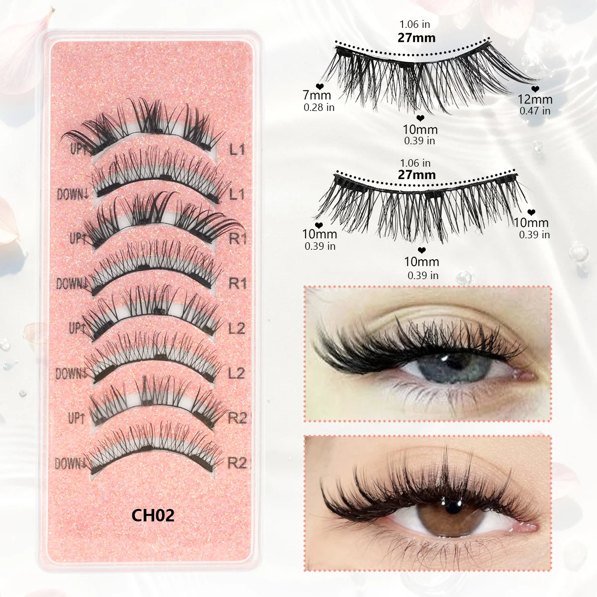 1/2 Pair Reusable Magnetic Eyelashes Tweezers Set Faux Mink Lashes Handmade 3D Natural False Eyelashes and Magnetic Tweezers Set