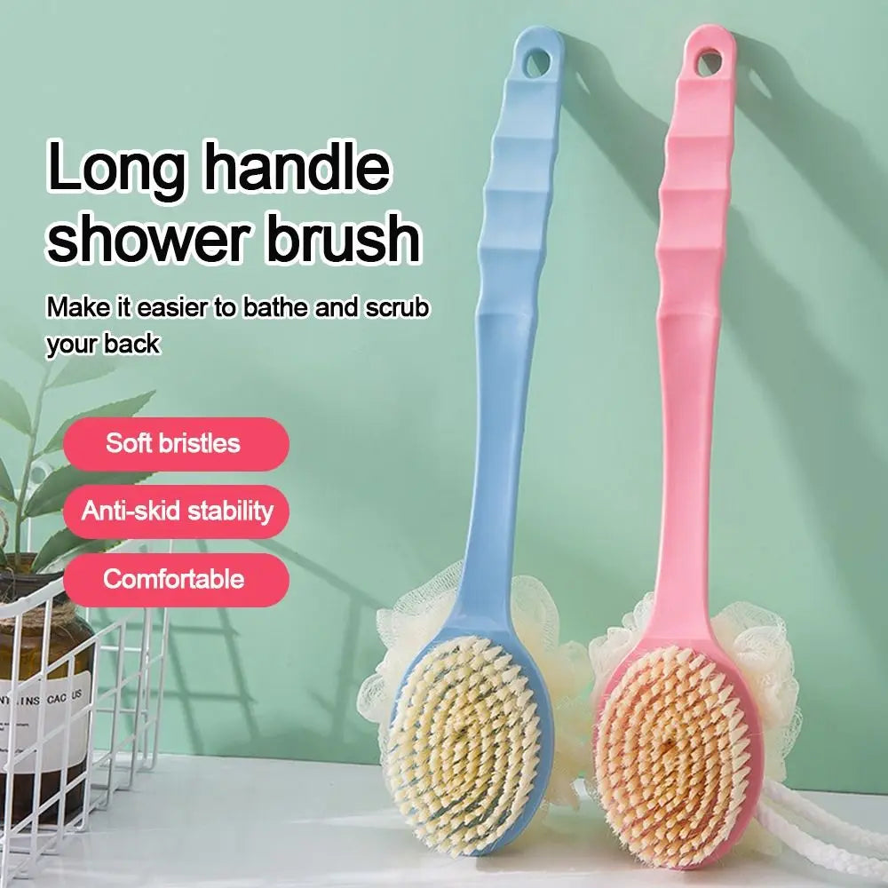 2-in-1 Double-sided Long Handle Shower Brush Exfoliating Soft Bristle Shower Tools Body Clean Shower Brush Gentle Cleaning Tools
