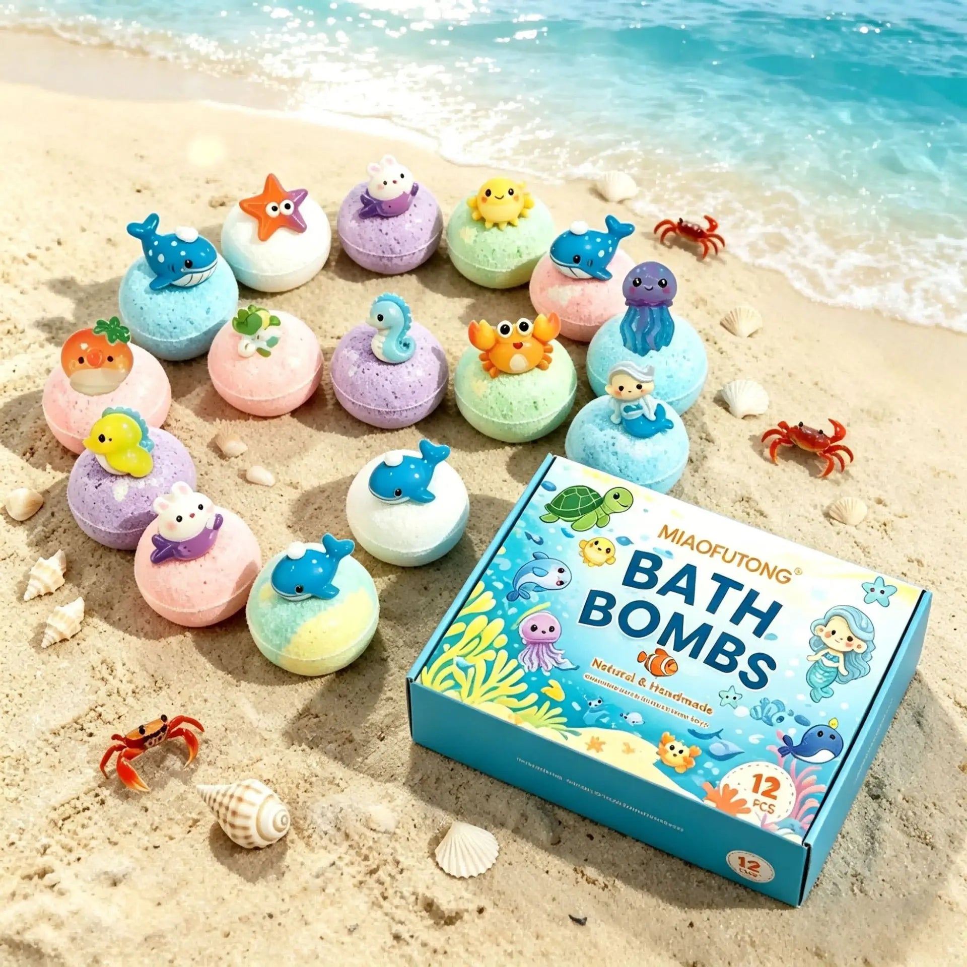 Bath Bombs Gift Set, Ocean Toy Bath Salt Ball Sleeve Box Bath Bombs, Bath Bombs with Surprise Inside, Bubble Bath 60g*12