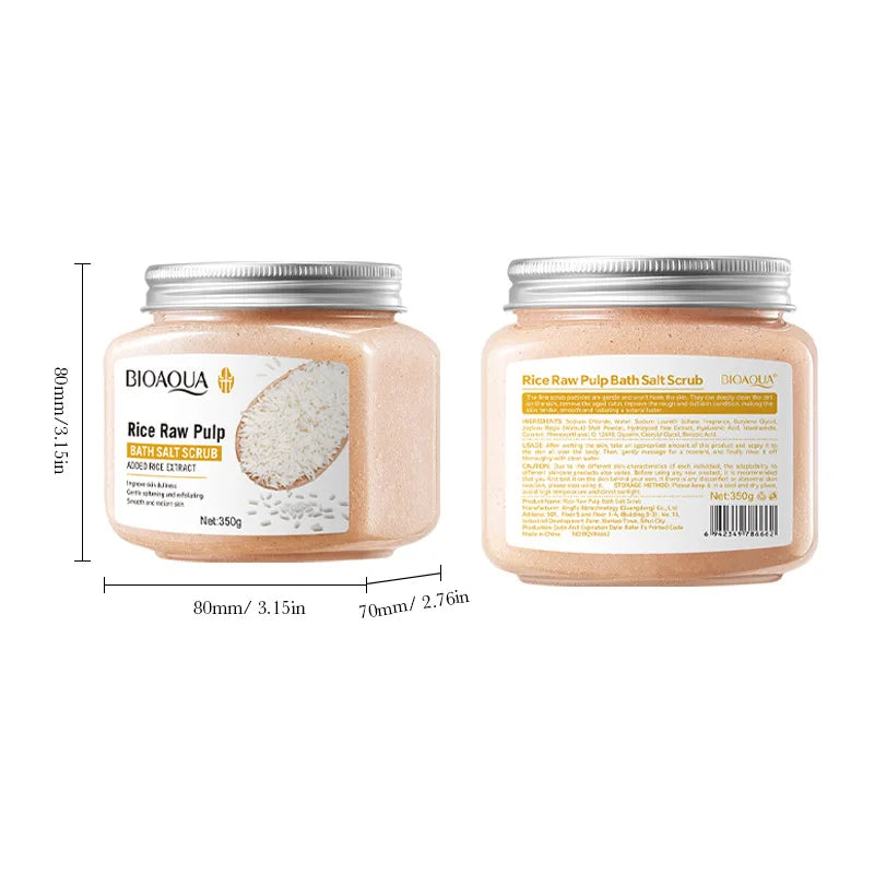 BIOAOUA Rice Pulp Bath Salt Scrub Gentle Exfoliating Body Scrub for Soft Smooth Skin Exfoliator Moisturize and Nourish
