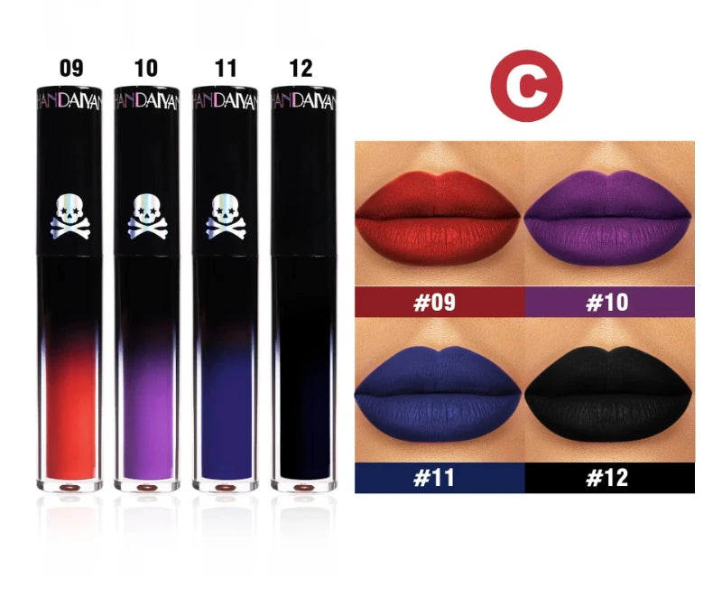 4pcs Matte Lipstick Set Waterproof Sexy Green Purple Black Lip Gloss Shiny Lip Tint Halloween Lip Makeup Tool Korean Cosmetics