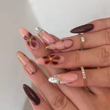 24pcs White Flower Fake Nail Tips Ins Yellow Pink Blush False Nails Wearable Full Cover European Almond Shaped Press on Nails