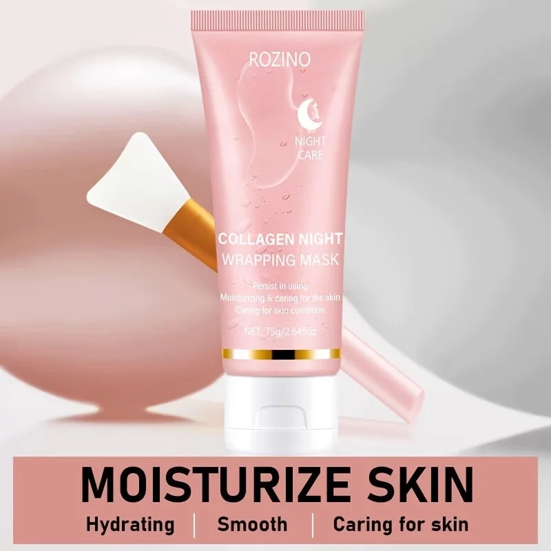 Collagen Overnight Wrapping Off Facial Mask Pack | with Hyaluronic Acid, Elasticity - Hydration Care, Sagging - Dullness - Hydrolyzed Collagen for Glowing Skin-Hydrating Face Mask - Deep Moisture for Dry Skin, Korean Skin Car
